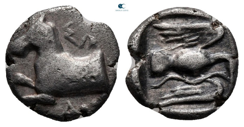 Kings of Thrace. Uncertain mint. Sparadokos 445-435 BC. 
Diobol AR

10 mm, 0,...