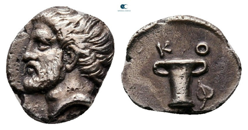 Kings of Thrace. Kotys I 382-359 BC. 
Obol AR

9 mm, 0,65 g

Bearded bare m...