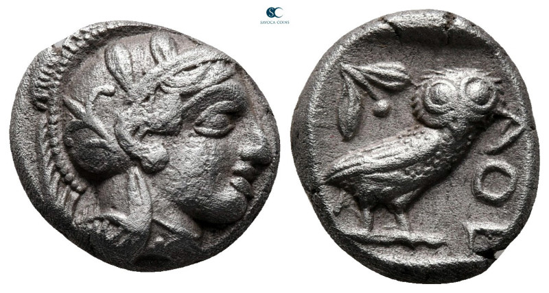 Attica. Athens circa 454-404 BC. 
Drachm AR

14 mm, 4,13 g

Head of Athena ...