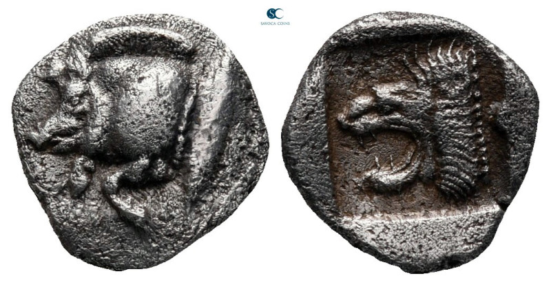 Mysia. Kyzikos circa 475-450 BC. 
Diobol AR

12 mm, 1,15 g

Forepart of boa...