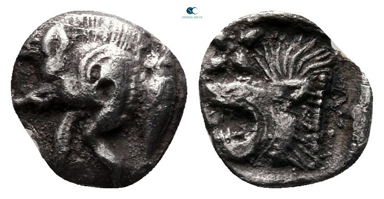 Mysia. Kyzikos circa 475-450 BC. 
Hemiobol AR

8 mm, 0,34 g

Forepart of bo...
