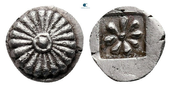 Ionia. Erythrai circa 480-450 BC. 
Hemiobol AR

7 mm, 0,42 g

Floral orname...