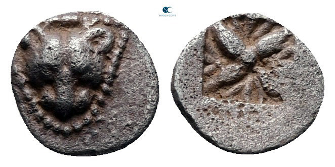 Ionia. Miletos circa 530-500 BC. 
1/64 Stater AR

7 mm, 0,26 g

Lion's head...