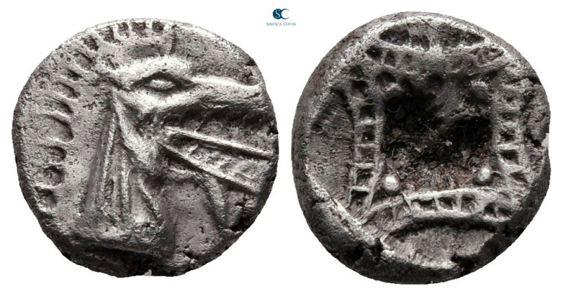 Caria. Kindya circa 510-480 BC. 
Tetrobol AR

11 mm, 1,63 g

Head of ketos ...