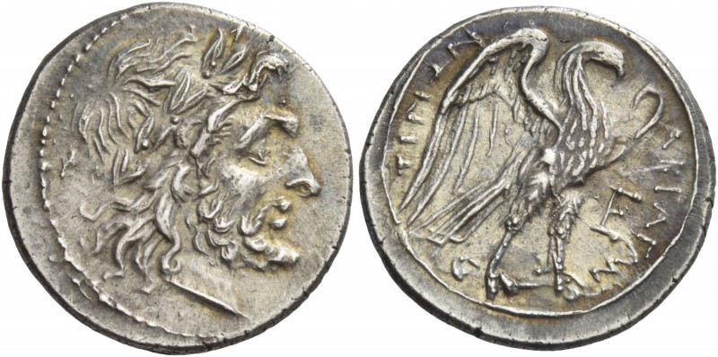 Sicily, Agrigentum. Drachm circa 213-211, AR 3.27 g. Laureate head of Zeus r. Re...