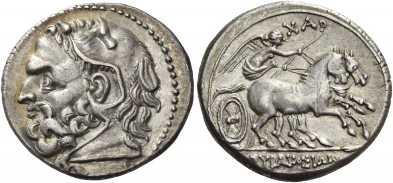 Syracuse. 6 litrae 214-212, AR 5.01 g. Head of Heracles l., wearing lion's skin ...