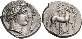 The Carthaginians in Italy, Sicily and North Africa. Tetradrachm, uncertain mint in Sicily ”people of the camp” circa 330-320, AR 17.26 g. Head of Tan...