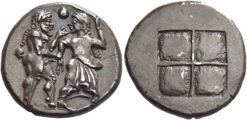 Thraco-Macedonian Tribes, Siris or Lete. Stater circa 490, AR 9.83 g. Nude ithyp...
