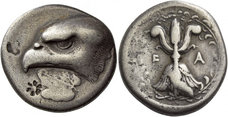 Elis, Olympia. Stater signed by DA..., circa 408 BC, the 93rd Olympiad, AR 11.53...