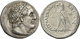 Ptolemy III Euergetes, 246 – 222. Tetradrachm, Ake 224-223, AR 13.45 g. Diademed bust of Ptolemy I r., with aegis. Rev. ΠTOΛEMAIOY – ΣΩTHPOΣ Eagle sta...