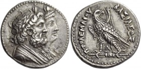 Ptolemy IV Philopator, 221-205. Tetradrachm, Alexandria 221-203, AR 14.26 g. Joined draped busts r. of Serapis, wreathed, and Isis, diademed. Rev. ΠΤΟ...