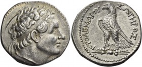 Ptolemy IV Philopator, 221-205. Tetradrachm, Cyprus 212-211, AR 14.15 g. Diademed bust of Ptolemy I r., with aegis. Rev. ΠTOΛEMAIOY – ΣΩTHPOΣ Eagle st...
