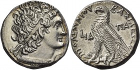 Cleopatra III and Ptolemy IX, 116 – 107 BC. Tetradrachm, Alexandria 103, AR 13.36 g. Diademed bust of Ptolemy I r., with aegis. Rev. BAΣIΛEΩΣ – ΠTOΛEM...