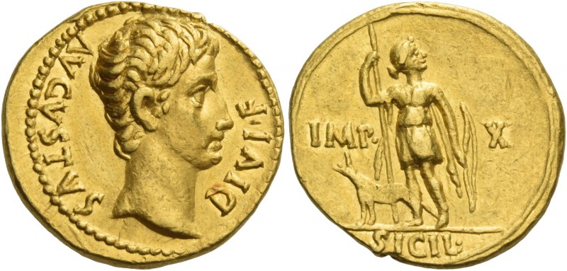 Octavian as Augustus, 27 BC – 14 AD. Aureus, Lugdunum circa 15-13 BC, AV 7.81 g....