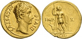 Octavian as Augustus, 27 BC – 14 AD. Aureus, Lugdunum circa 15-13 BC, AV 7.81 g. AVGVSTVS – DIVI F Bare head r. Rev. IMP – X Diana, in short hunting t...