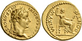 Tiberius augustus, 14 – 37. Aureus, Lugdunum 14-37, AV 7.72 g. TI CAESAR DIVI – AVG F AVGVSTVS Laureate head r. Rev. PONTIF – MAXIM Pax-Livia figure s...