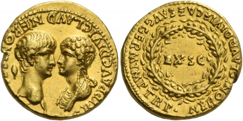 Nero augustus, 54 – 68. Aureus October-December 54, AV 7.62 g. AGRIPP AVG DIVI C...