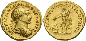 Trajan, 98 – 117. Aureus 107-108, AV 7.32 g. IMP TRAIANO AVG GER DAC P M TR P Laureate, draped and cuirassed bust r. Rev. COS V P P S P Q R OPTIMO PRI...