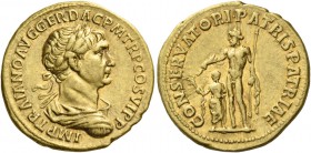 Trajan, 98 – 117. Aureus circa 112-117, AV 7.34 g. IMP TRAIANO AVG GER DAC P M TR P COS VI P P Laureate, draped and cuirassed bust r. Rev. CONSERVATOR...
