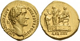 Antoninus Pius augustus, 138 – 161. Aureus 145-161, AV 7.08 g. ANTONINVS AVG – PIVS P P TR P COS IIII Laureate bust r. with drapery on l. shoulder. Re...