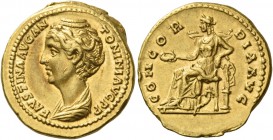 Faustina I, wife of Antoninus Pius. Aureus 138-139, AV 6.99 g. FAVSTINA AVG AN – TONINI AVG P P Draped bust l., hair elaborately waived in several loo...