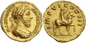 Marcus Aurelius augustus, 161 – 180. Aureus circa 173–174, AV 7.32 g. M ANTONINVS – AVG TR P XXVII Laureate, draped and cuirassed bust r. Rev. IMP VI ...