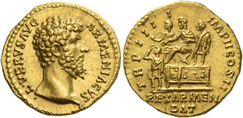 Lucius Verus, 161 – 169. Aureus 163-164, AV 7.30 g. L VERVS AVG – ARMENIACVS Bar...