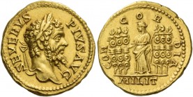 Septimius Severus, 193 – 211. Aureus 202-210, AV 7.32 g. SEVERVS – PIVS AVG Laureate head r. Rev. CON – COR – DIA Concordia standing l., holding scept...