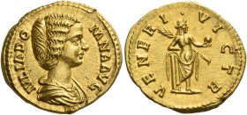 Julia Domna, wife of Septimius Severus. Aureus 193-196 (?), AV 7.39 g. IVLIA DO – MNA AVG Draped bust r. Rev. VENERI – VICTR Venus, naked to waist, st...