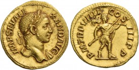 Severus Alexander, 222 – 235. Aureus 230, AV 5.90 g. IMP SEV ALE – XAND AVG Laureate bust r., with drapery on l. shoulder. Rev. P M TR P VIIII – CO – ...