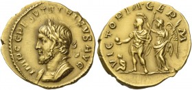 Tetricus I, 271 – 274. Aureus, Cologne 271, AV 4.44 g. IMP C G P ESV TETRICVS AVG Laureate and cuirassed bust l. Rev. VICTORIA GER M Tetricus, holding...