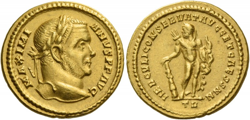 Maximianus augustus, first reign 286 – 305. Aureus, Treveri 295-305, AV 5.33 g. ...