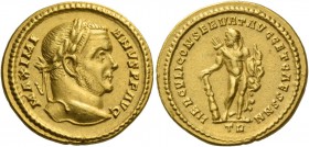 Maximianus augustus, first reign 286 – 305. Aureus, Treveri 295-305, AV 5.33 g. MAXIMI – ANVS P F AVG Laureate head r. Rev. HERCVLI CONSERVAT AVGG ET ...