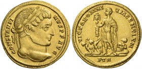 Constantine I, 307 – 337. Solidus, Treveri 313-315, AV 4.46 g. CONSTANTI – NVS P F AVG Laureate head r. Rev. VICTOR OMNI – VM GENTIVM Emperor in milit...