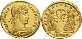 Constans augustus, 337 – 350. Solidus, Aquileia 337-340, AV 4.35 g. FL IVL CONS – TANS P F AVG Laureate, rosette-diademed, draped and cuirassed bust r...