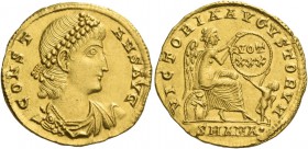 Constans augustus, 337 – 350. Solidus, Antiochia 337-347, AV 4.56 g. CONST – ANS AVG Pearl-diademed, draped and cuirassed bust r. Rev. VICTORIA AVGVST...