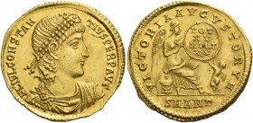 Constantius II augustus, 337 – 361. Solidus, Antiochia 337-347, AV 4.51 g. FL IVL CONSTAN – TIVS PERP AVG Pearl-diademed, draped and cuirassed bust r....