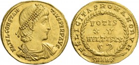 Constantius II augustus, 337 – 361. Solidus, Antiochia 337-347, AV 4.40 g. FL IVL CONSTAN – TIVS PERP AVG Pearl-diademed, draped and cuirassed bust r....