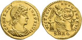 Constantius II augustus, 337 – 361. Solidus, Aquileia 340-350, AV 4.51 g. CONSTANT – IVS P F AVG Laurel and rosette-diademed, draped and cuirassed bus...