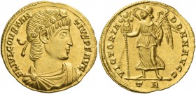 Constantius II augustus, 337 – 361. Solidus, Treveri, 342-343, AV 4.38 g. FL IVL CONSTAN – TIVS P F AVG Laurel and rosette-diademed, draped and cuiras...