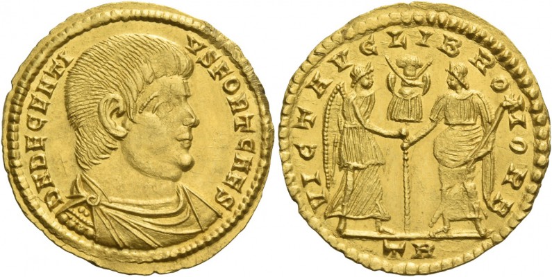 Decentius caesar, 351 – 353. Solidus, Treveri 353, AV 3.96 g. D N DECENTI – VS F...