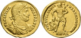 Julian II augustus, 360 – 363. Solidus, Antiochia 361–363, AV 4.43 g. FL CL IVLIA – NVS P P AVG Pearl-diademed, draped and cuirassed bust r. Rev. VIRT...