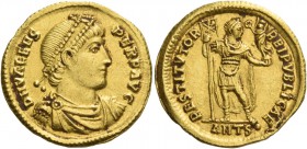 Valens, 364 – 378. Solidus, Antiochia 364-367, AV 4.46 g. D N VALENS – PERP AVG Pearl-diademed, draped and cuirassed bust r. Rev. RESTITVTOR – REIPVBL...