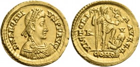 Arcadius, 383 – 408. Solidus, Ravenna 402-408, AV 4.52 g. D N ARCADI – VS P F AVG Pearl-diademed, draped and cuirassed bust r. Rev. VICTORI – AAVGGG E...