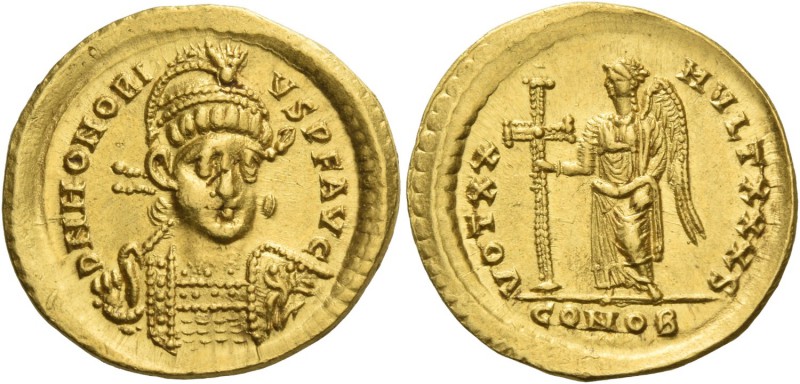 Honorius, 393 – 423. Solidus, Constantinopolis 408–422, AV 4.20 g. D N HONORI – ...