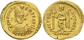 Odovacar, 476 – 493. In the name of Zeno, 474-491. Solidus, Roma 476-493, AV 4.40 g. D N ZENO P – ERP F AVC Pearl-diademed, helmeted and cuirassed bus...