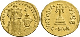 Constans II, September 641 – 15 July 678, with colleagues from 654. Solidus 654-659, AV 4.39 g. d N CONSTANTINЧS C CONSTANTIN Facing busts of Constans...
