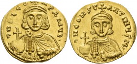 Leo III the Isaurian, 25 March 717 – 18 June 741, with colleagues from 25 March 720. Solidus circa 720-725, AV 4.47 g. d N D LEO – N PA MЧL' Facing bu...