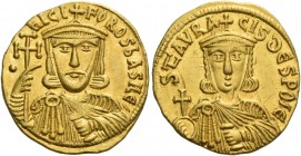 Nicephorus I, 1 November 802 – 26 July 811, with Stauracius from December 803. Solidus 803-811, AV 4.45 g. hICI – FOROS bASILES Facing bust of Nicepho...