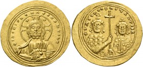 Basil II Bulgaroctonos, 976 – 1025, with Constantine VIII, co-emperor throughout the reign. Histamenon 1005-1025, AV 4.43 g. + IhS XIS REX REGNANTIhM ...